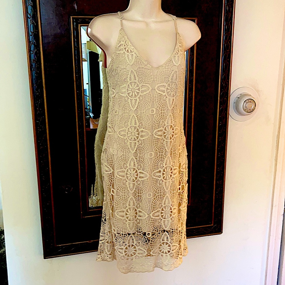 Aqua cream lace dress
